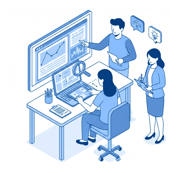 A team conducting user research, observing user interactions with a product.