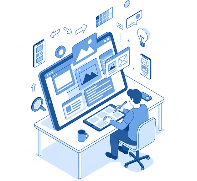 A designer working on wireframes and interactive prototypes on a tablet.