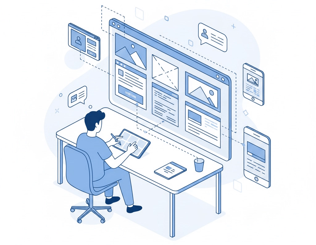 A UI/UX designer working on wireframes and prototypes for a new application.